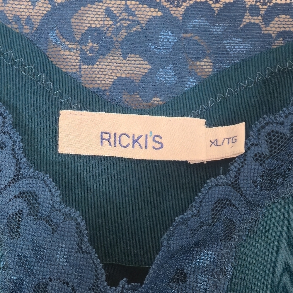 RICKI'S XL Minimalist Teal Lace Tank Top Y2K Layering V-Neck Camisole Basic Chic - Picture 6 of 13